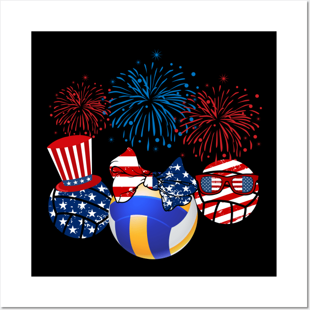 Volleyball American Flag Fireworks Wall Art by Flavie Kertzmann